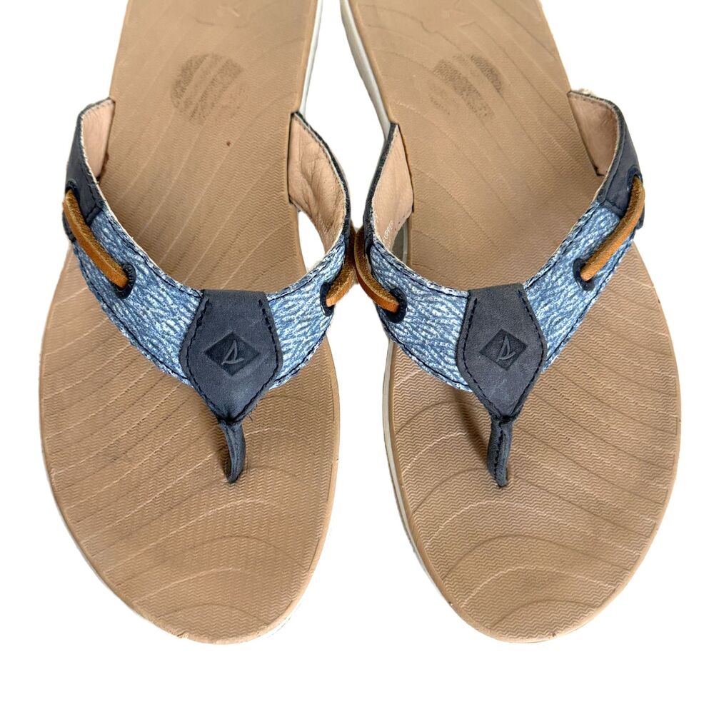 Sperry Top Sider Boat Shoes Womens 7 Sandals Flip Flops Nautical Blue Leather - Picture 4 of 12